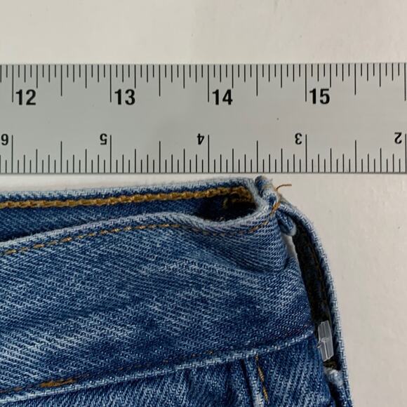 Levis 29 Premium Womens Straight Fit Jeans Raw Hem Medium Blue Distressed - Picture 8 of 10